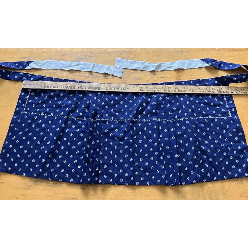 Vintage Apron Blue Floral Handmade MCM Kitchen Grandma Cottage Core Farmhouse